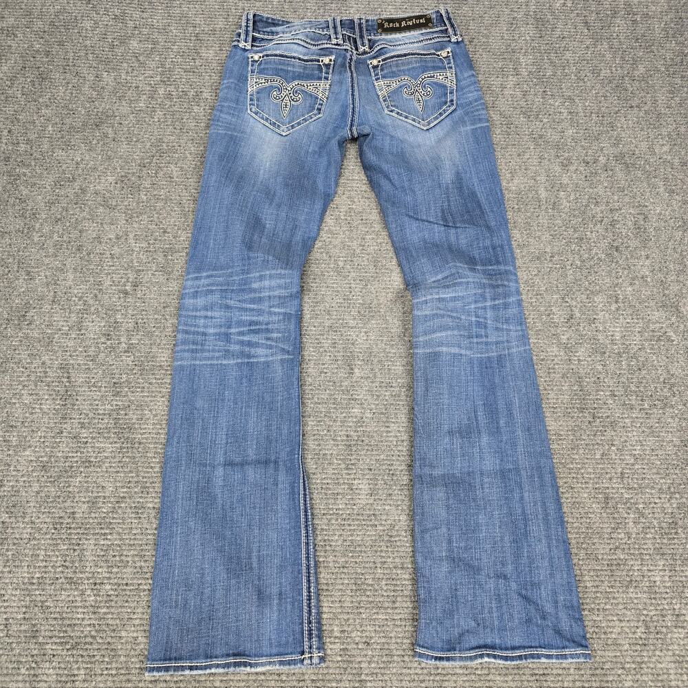 Rock Revival Blake Boot Jeans Womens 29x33 Blue Embellished Rhinestone Low Rise